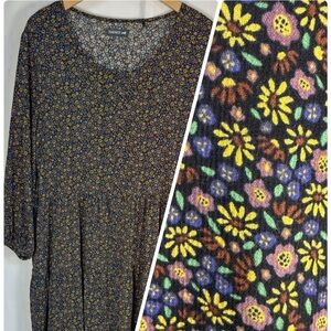 Toad&Co Manzana Tiered Dress, 100% Organic Cotton Multicolor Floral POCKETS midi